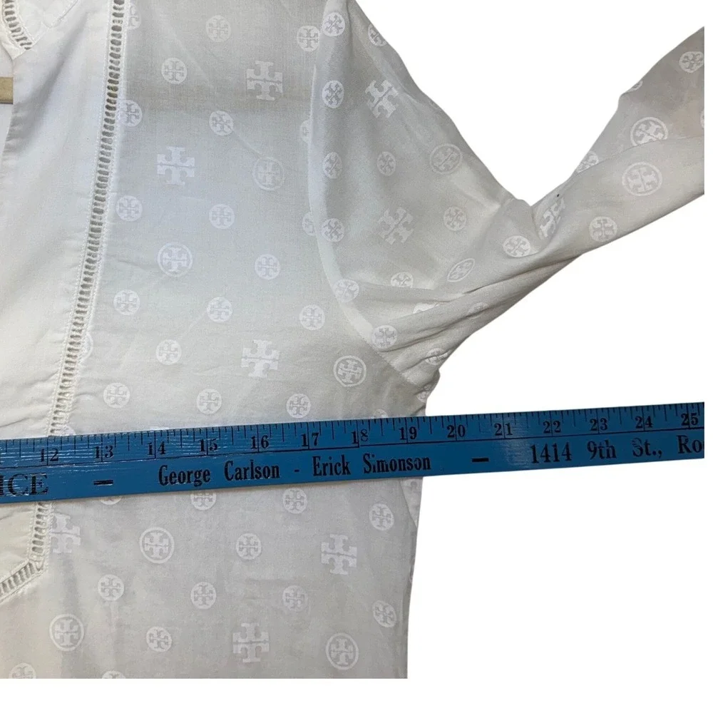 Tory Burch White Logo Print Tunic Quiet Luxury Swim Coverup Dress Elevated Small